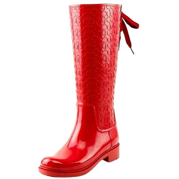 COACH Signature Logo Lace-Up Rain Boots - Picture 1 of 14